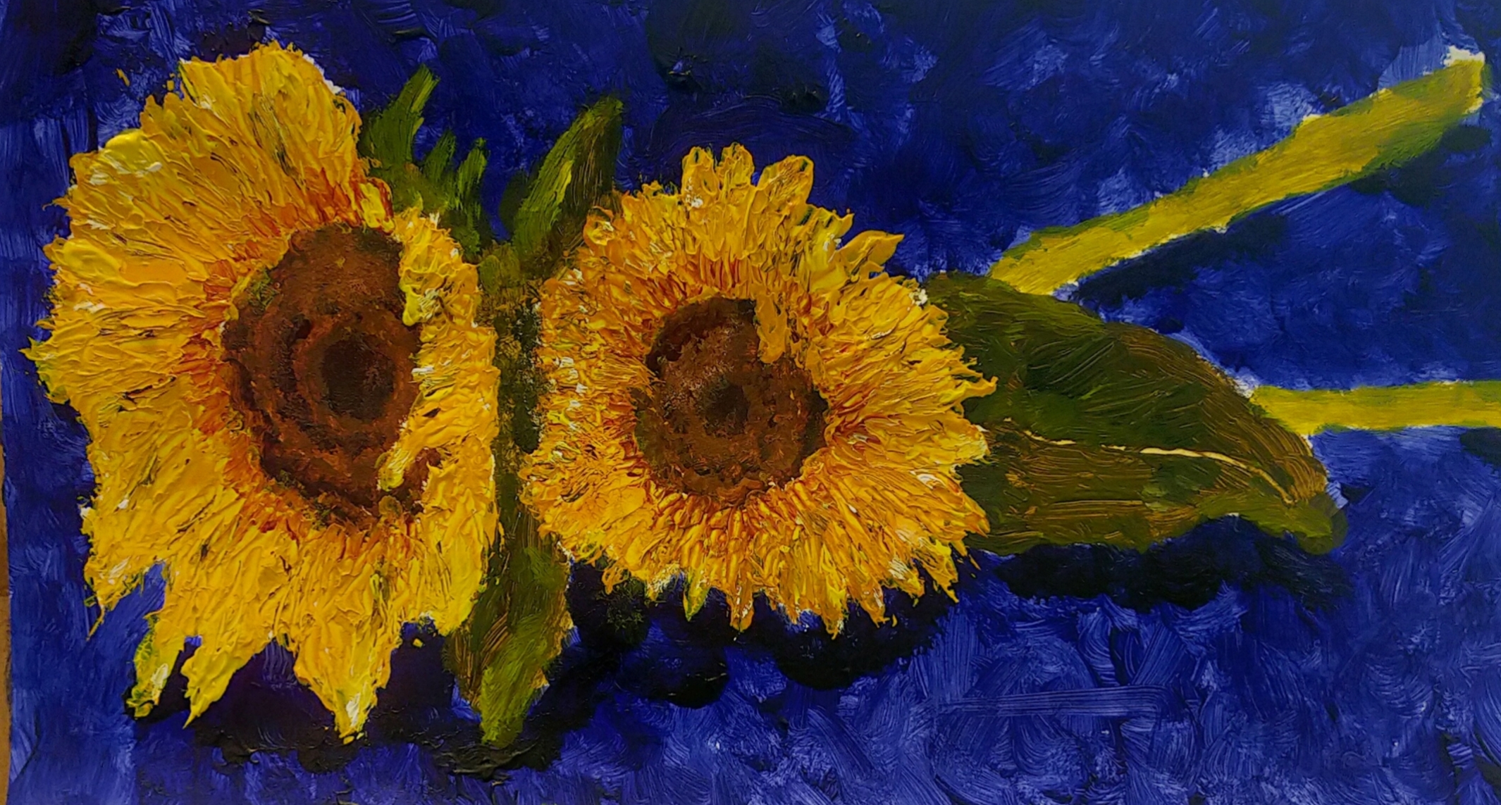 zonnebloemen schilderen met paletmes